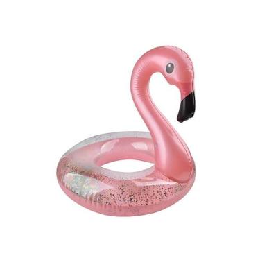 Imagem de Boia Circular de Flamingo Com Gliter 82cm Piscina - Art Summer, Rosé g