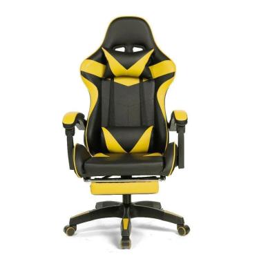 Imagem de Cadeira Gamer PZ1006E Prizi em Couro Sintético com Encosto Reclinável Até 135 graus  e Apoio para os Pés Integrado Amarelo