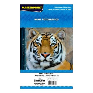 Imagem de Papel Fotográfico Master Glossy 230G-M2 A4 Pacote 50 Folhas Branco Acabamento Brilhante Secagem Rápida