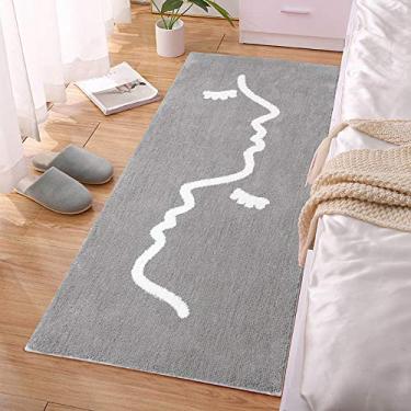 Imagem de Tapete de área para quarto, cabeceira, linhas, antiderrapante, lavável e macio para sala de estudos, varanda, quarto das crianças, cozinha, banheiro, cinza, 60180 cm