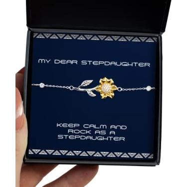 Imagem de SpreadPassion Presente de amordaça para a filha, Keep Calm and Rock As A Stepdaughter, Inspire Girassol para Filha da Mãe