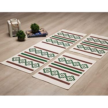 Imagem de Jogo Tapete Nova Delhi Natural 3 Peças Marrom/Verde - Antiderrapante