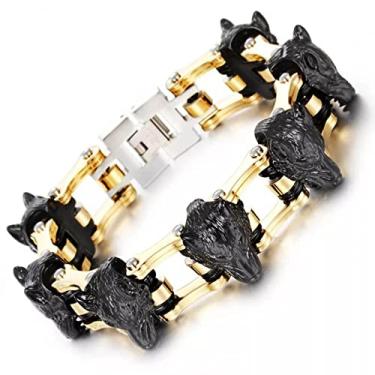 Imagem de suhang Pulseira De Cabeça De Animal De 21 Cm Para Homens De Aço Inoxidável Corrente De Elos De Bicicleta Grandes Joias Pesadas De Motociclista