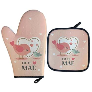 Imagem de Kit Luva Térmica Te Amo Mãe Pássaros Presente Criativo cor:Rosa