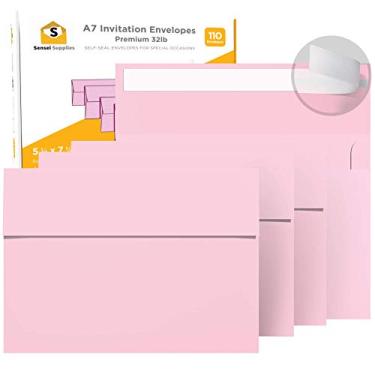 Imagem de Envelopes para convites, pacote com 110 – para cartões de 5 x 7 – A7 – (14 x 19 cm) – Perfeito para casamentos, formaturas, quaisquer cartões – 120 GSM – 11 kg/80 lb Texto – Descasque, Pressione e Sele Sele, rosa, 110