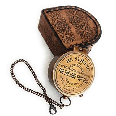 Imagem de Be Strong & Courageous Compass | Presente de batismo e formatura 2025, presente inspirador para homens e mulheres (seja forte e corajoso)