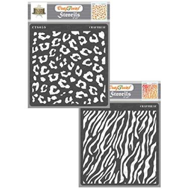 Imagem de CrafTreat Estêncil de chita e zebra para pintura em madeira, lona, papel, tecido, chão, parede e azulejo – pele de chita e pele de zebra – 2 peças – 15 x 15 cm cada – estênceis reutilizáveis para arte e artesanato