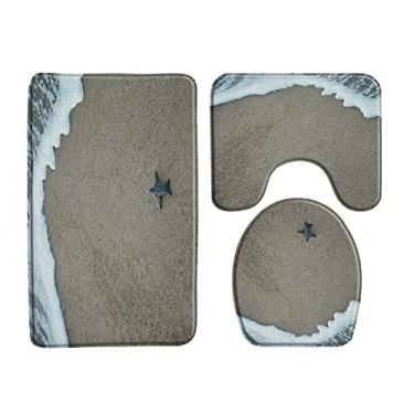 Imagem de Tapete de banho rosa praia oceano conjunto de 3 peças tapete antiderrapante para banheiro tapete tapetes de chão capa de banheiro almofada em forma de u produto de banheiro, 33939J, 3 pcs tapetes, 450MMx750MM