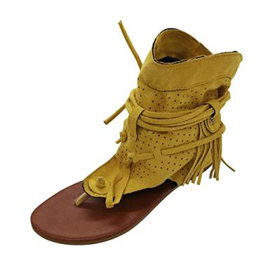 Imagem de Sandálias femininas retrô com borla botas de praia romana sapatos boêmios meninas sandálias femininas suporte de arco sandálias femininas tamanho 10 (amarelo, 9)