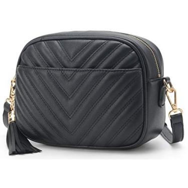 Imagem de lola mae Bolsa tiracolo acolchoada, bolsa de ombro leve média com zíper e borla, Preto Lm706v, Medium