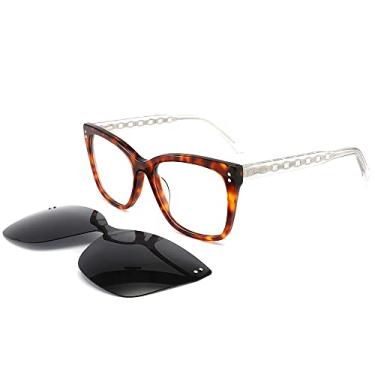 Imagem de Óculos de sol com clipe magnético feminino olho de gato polarizado óculos de sol acetato, C2, preto