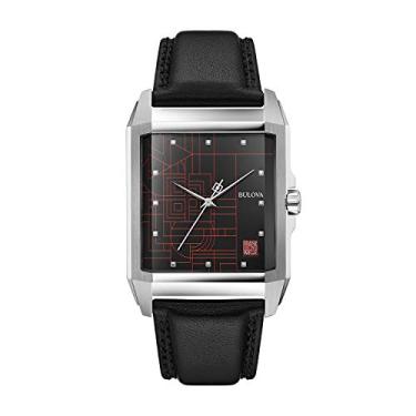Imagem de Bulova Frank Lloyd Wright 'December Gifts' Aço Inoxidável 3 ponteiros Mostrador Quartzo, Pulseira de Couro Preto Estilo: 96A223, Bulova