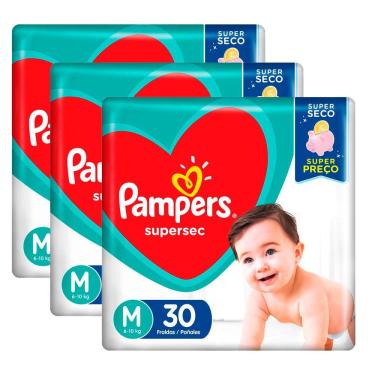 Imagem de Kit 3 Fraldas Pampers Supersec Pacotão Econômico M - 90 Tiras
