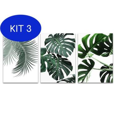 Imagem de Kit 3 Placas Decorativas Folhas Plantas Desenhos Mdf 30X20cm - To You