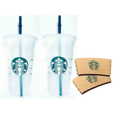 Imagem de Conjunto de 2 copos de bebida gelada com mangas Starbucks reutilizável Venti 60 ml fosco