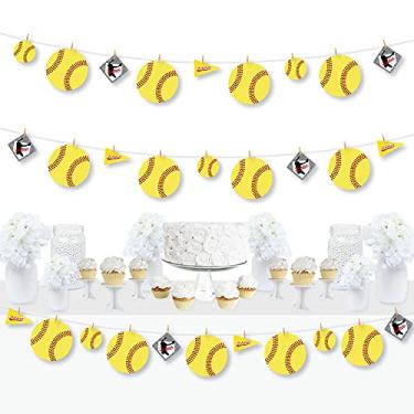 Imagem de Big Dot of Happiness Grand Slam – softbol Fastpitch – Decoração DIY para festa de aniversário ou chá de bebê – Bandeira de guirlanda de tecido – 44 peças