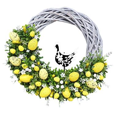 Imagem de Yajun Guirlandas de pendurar na porta decoração de páscoa guirlanda artificial adereços de festa suprimentos acrílico ornamento de impressão plana para casa, amarelo, 25 cm