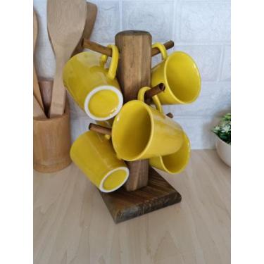 Imagem de Mancebo Rústico Com 6 Xícaras Amarelas - Mais Que Arte