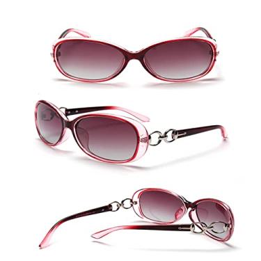 Imagem de Óculos de sol polarizados ovais grandes retrô para mulheres, óculos de sol UV400 óculos de sol para dirigir proteção de bicicleta (moldura fúcsia)
