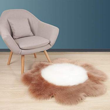 Imagem de Tapete de área falsa pilha longa tapete desgrenhado em forma de flor antiderrapante tapete lavável protege o chão para sala de estar sala de estudo banheiro varanda quarto infantil sofá cadeira, marrom branco, 90 cm