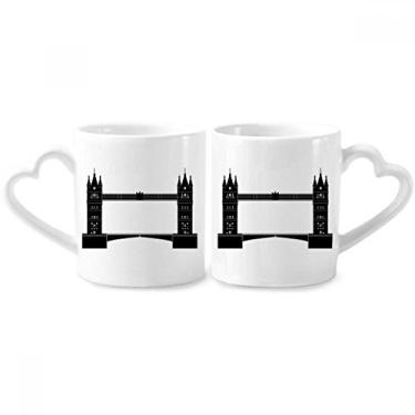 Imagem de Britain London Tower Bridge Outline UK Couple Porcelain Mug Set Ceramic Lover Cup Heart Handle