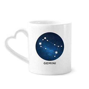 Imagem de Caneca de café cerâmica com signo do zodíaco da constelação de Gêmeos copo de coração de vidro