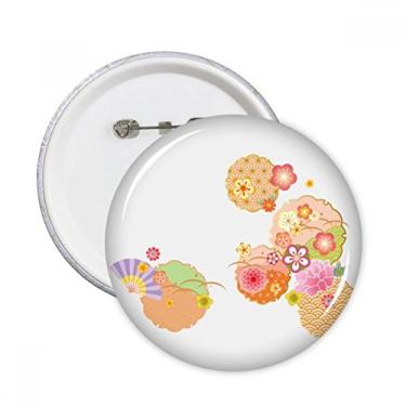 Imagem de Ventilador dobrável Sakura padrão geometria pinos redondos crachá botão emblema acessório decoração 5 peças