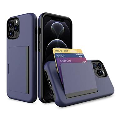 Imagem de Capa para iPhone 14/14 Pro/14 Plus/14 Pro Max, capa com suporte para cartão anti-riscos pára-choques rígido resistente à prova de choque capa de telefone protetora, azul, 14 Plus 6,7 polegadas