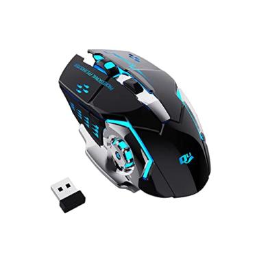Imagem de Mouse óptico para jogos sem fio QELIROKY 2.4G, mouse recarregável de clique silencioso com 6 botões, 3 níveis ajustáveis DPI, 7 luzes LED coloridas para laptop, computador PC e Smart TV (preto)