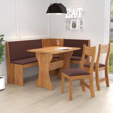 Imagem de Canto Alemão Magnolia com 2 Cadeiras Brisa Veludo Viero - Mel/veludo café