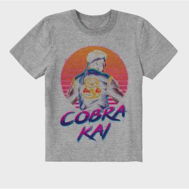Imagem de Camiseta Infantil Cinza Cobra Kai Johnny Lawrence Retro