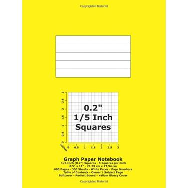 Imagem de Caderno de papel gráfico: quadrados de 0,2 polegadas (1/5") - 8,5" x 11" - 21,59 cm x 27,94 cm - 600 páginas - 300 folhas - papel branco - números de página - índice - capa amarela brilhante