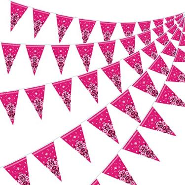 Imagem de Bandeira de bandeira bandana decorações de festa do oeste decorações de aniversário de cowboy decorações de festa do velho oeste bandeira de bandeira para vaqueira decoração de festa do oeste, 26 x 19 cm, rosa vermelha