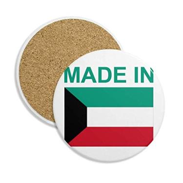 Imagem de Porta-copos de cerâmica Made In Kuwait Country Love porta-copos com pedra absorvente para bebidas presente 2 peças