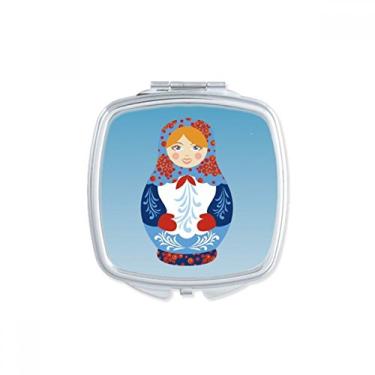 Imagem de Símbolo russo com estampa de bonecas russas quadrada, portátil, bolso compacto, maquiagem dupla face, vidro