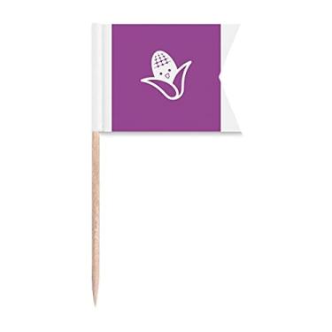 Imagem de Bandeiras de palito de dente de milho feliz com expressão vegetal, marcação de rotulagem para bolo de festa, comida de queijo