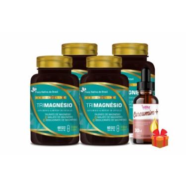 Imagem de Kit Com 4 - Vegan Tri Magnésio (Taurato, Malato e Bisglicinato) 60 Caps + 1 Curcumim+ 30ml
