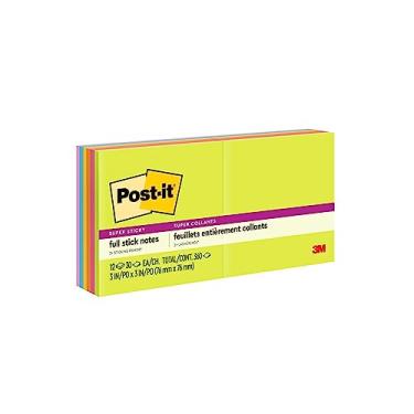 Imagem de Post-it Notas adesivas super adesivas, 7,6 x 7,6 cm, 12 blocos, 2x The Sticking Power, coleção Energy Boost, cores brilhantes (laranja, rosa, azul, verde), reciclável (F330-12SSAU)