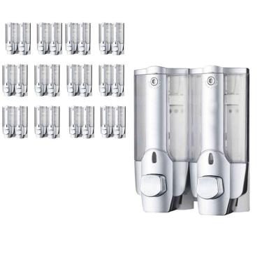 Imagem de Dispenser Duplo Gel Sabonete Liquido Shampoo Kit 12 Unidades Banheiro Parede Restaurante Hotel Shopping Pratico Parede Resistente Multiuso
