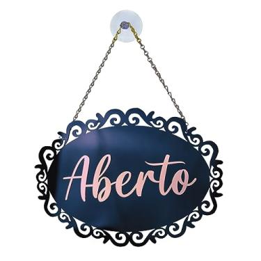 Imagem de Placa Aberto Fechado Decorativo Com Corrente E Ventosa