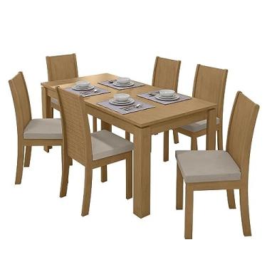 Imagem de Mesa de Jantar 200x90 com 6 Cadeiras Athenas Amêndoa/veludo Creme - Móveis Lopas