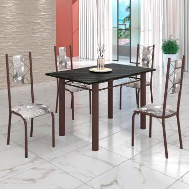 Imagem de Conjunto Sala de Jantar Bahia Mesa Tubo 120x75cm Tampo Pedra Ardósia Indiana com 4 Cadeiras Paraopeba/Marrom