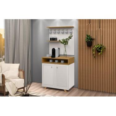 Imagem de Buffet/Aparador Com Painel ST Para o Cantinho do Café Estilo Retrô Com Pés em Madeira 2 Portas Com Detalhe a Lazer Off White/Nature