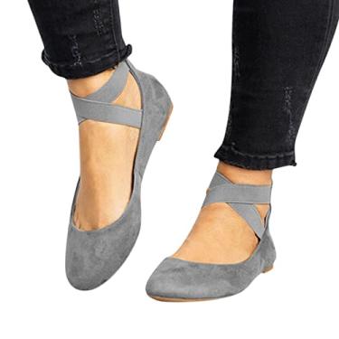 Imagem de Sandálias femininas moda cor sólida sandália elegante com zíper confortável sandália plana cruz elástica sapato elegante, Cinza, 9