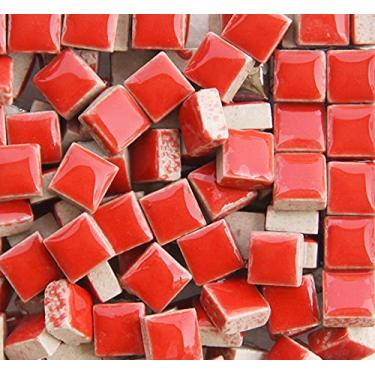 Imagem de PINUO&KE 200 peças / 200 g formas quadradas 1x1 cm mosaico de cerâmica quadrado para artesanato, peças de vitrais coloridos para projetos de mosaico - vermelho