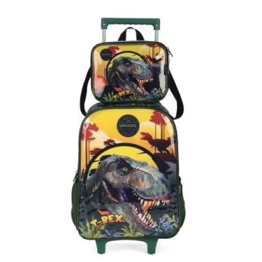 Imagem de Kit Mochila Rodinha e Lancheira Dinossauros Up4You Ref.39342 (Preto)