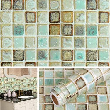 Imagem de Livelynine Papel de parede de vinil para banheiro, papel de parede impermeável para banheiro, cozinha, papel de contato para paredes, pisos, autoadesivos, azulejos de mosaico de vinil, adesivo de parede de 40 x 199 cm