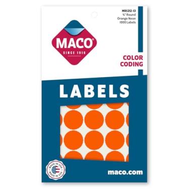 Imagem de MACO Etiquetas Redondas Laranja Neon, 3/4 Polegadas, 1000 por Caixa
