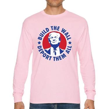 Imagem de Camiseta de manga comprida Donald Trump 2024 Build The Wall Deport Them All MAGA America First FJB Republican President 47, Rosa choque, GG
