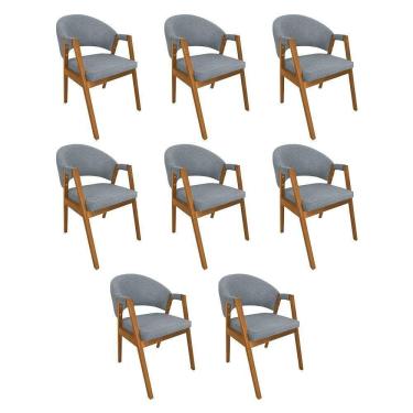 Imagem de Kit 8 Cadeiras De Jantar Madeira Maciça Cerejeira Premium Helen Linho Cinza - Cor: Cinza